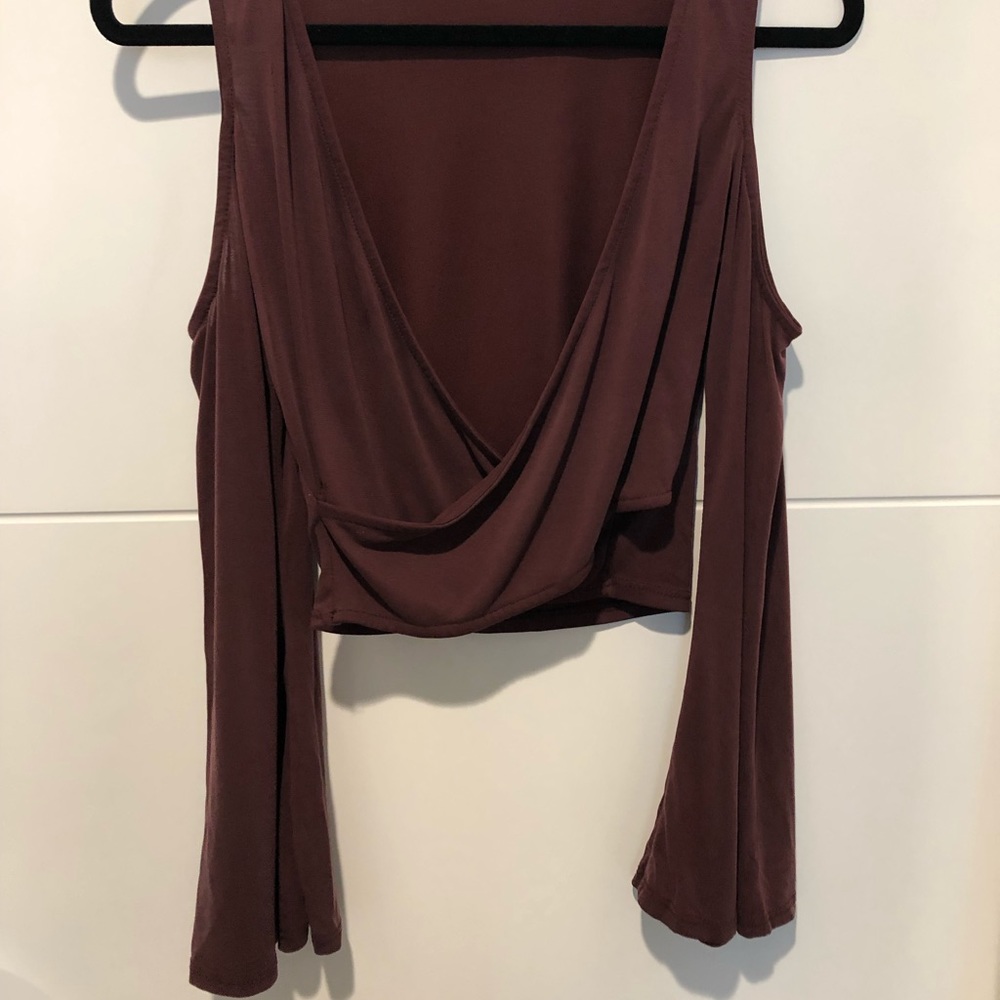 Cold Shoulder Maroon Crop Top with Bell Sleeves